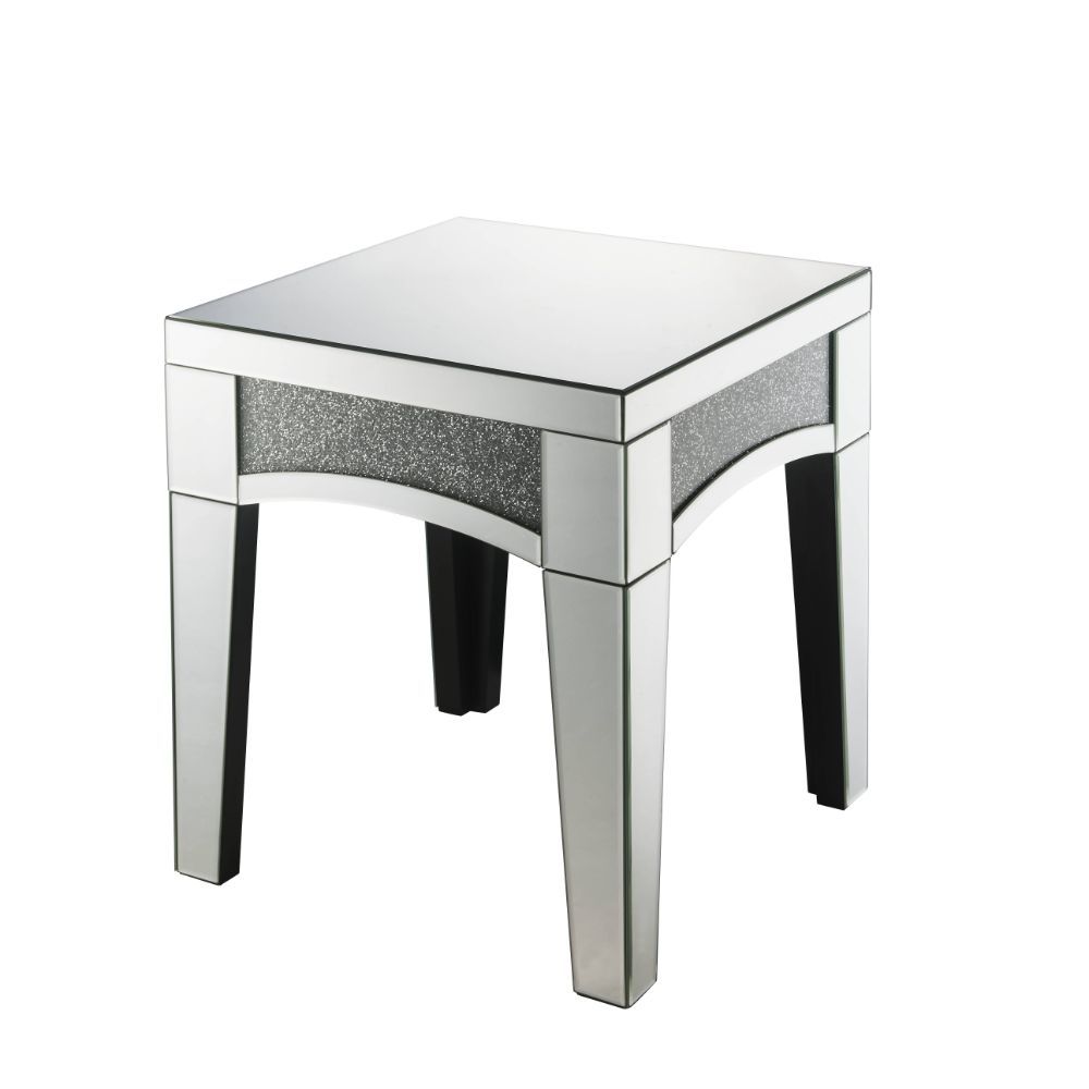 ACME Nowles - End Table - Mirrored & Faux Stones | Meri Furniture
