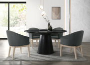 Jasper Ebony Black 5 Piece 59" Round Dining Table Set with Pedestal Base and Gray Chairs