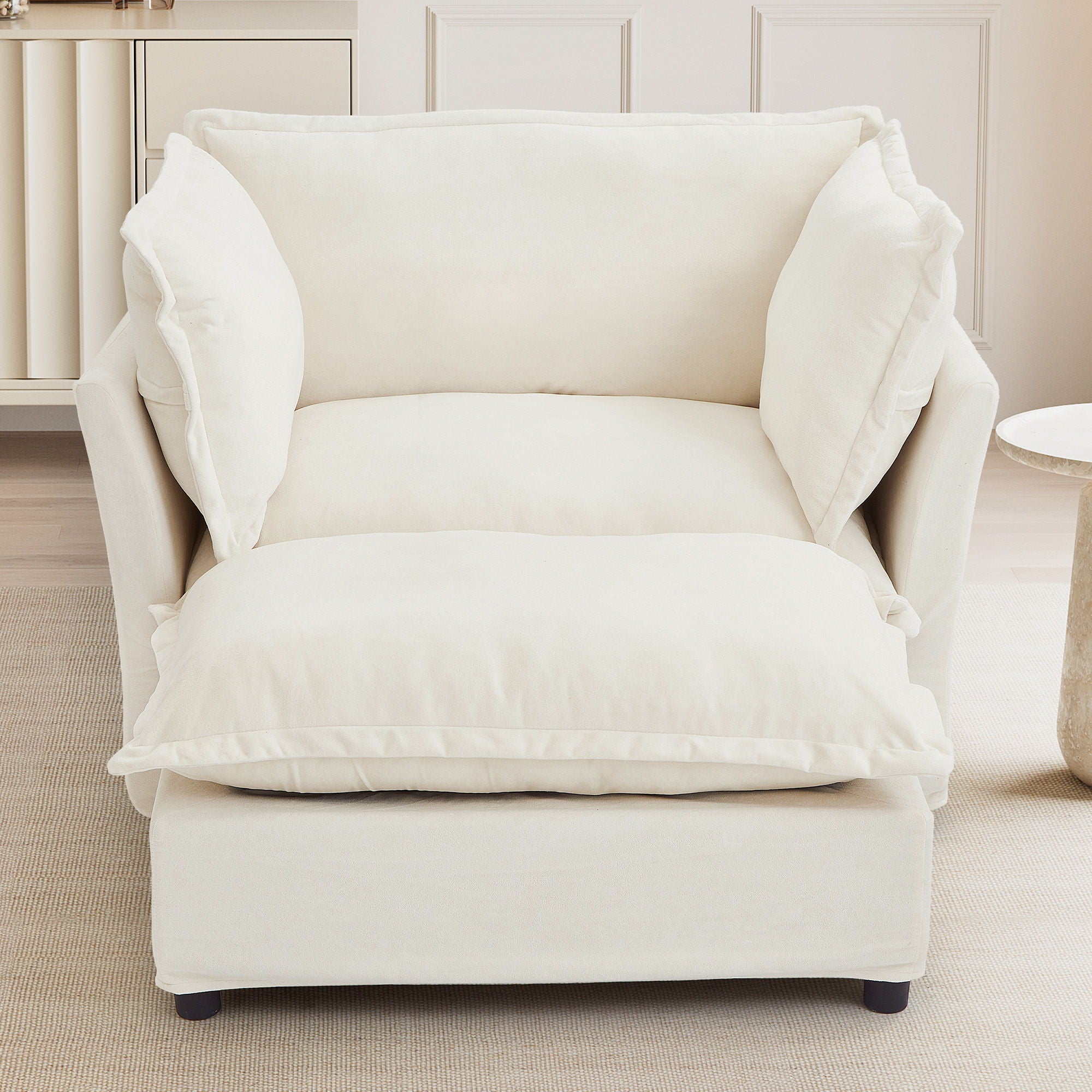 Modern Cozy Upholstered Armchair Sofa With Movable Ottoman