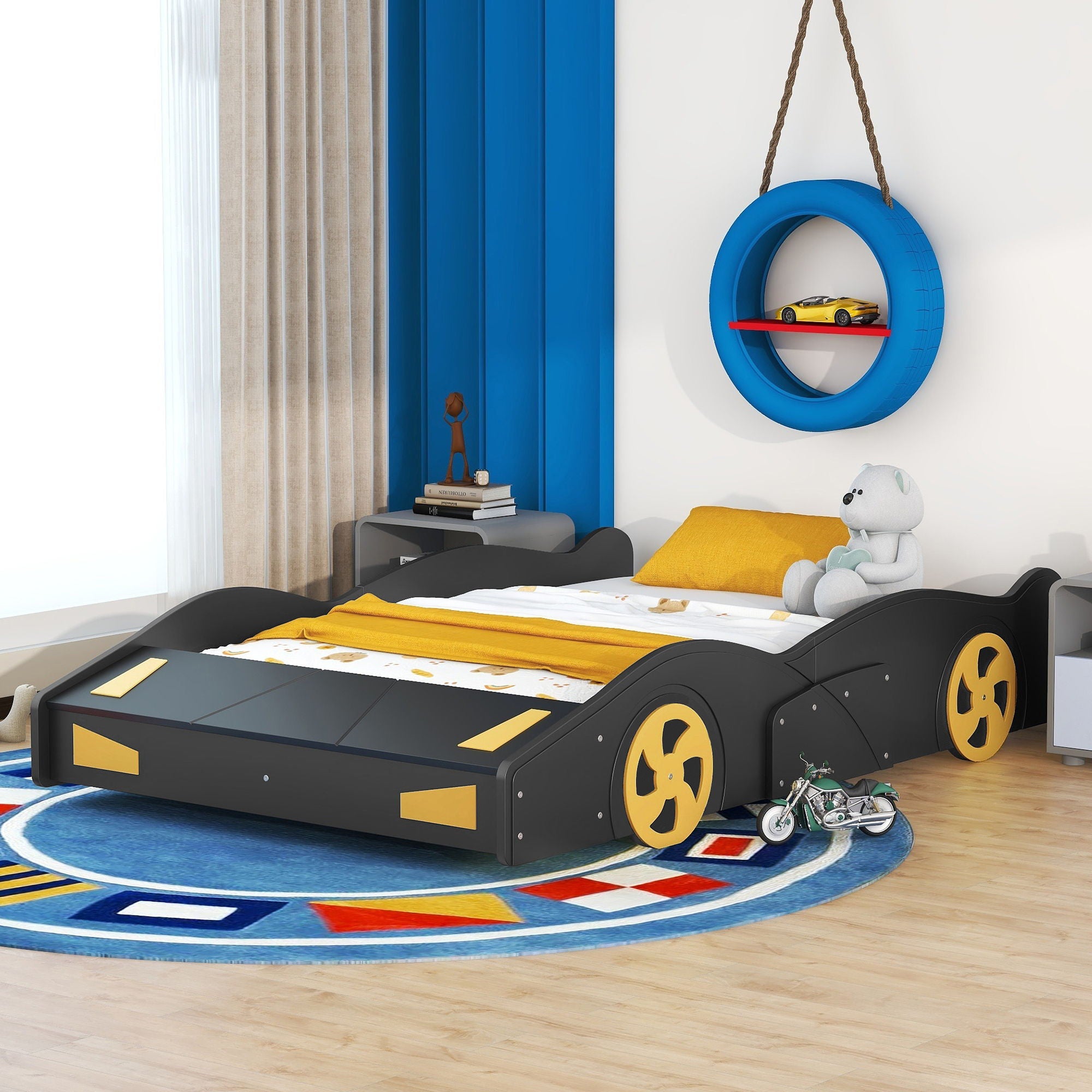 Race Car Shaped Platform Bed With Wheels And Storage