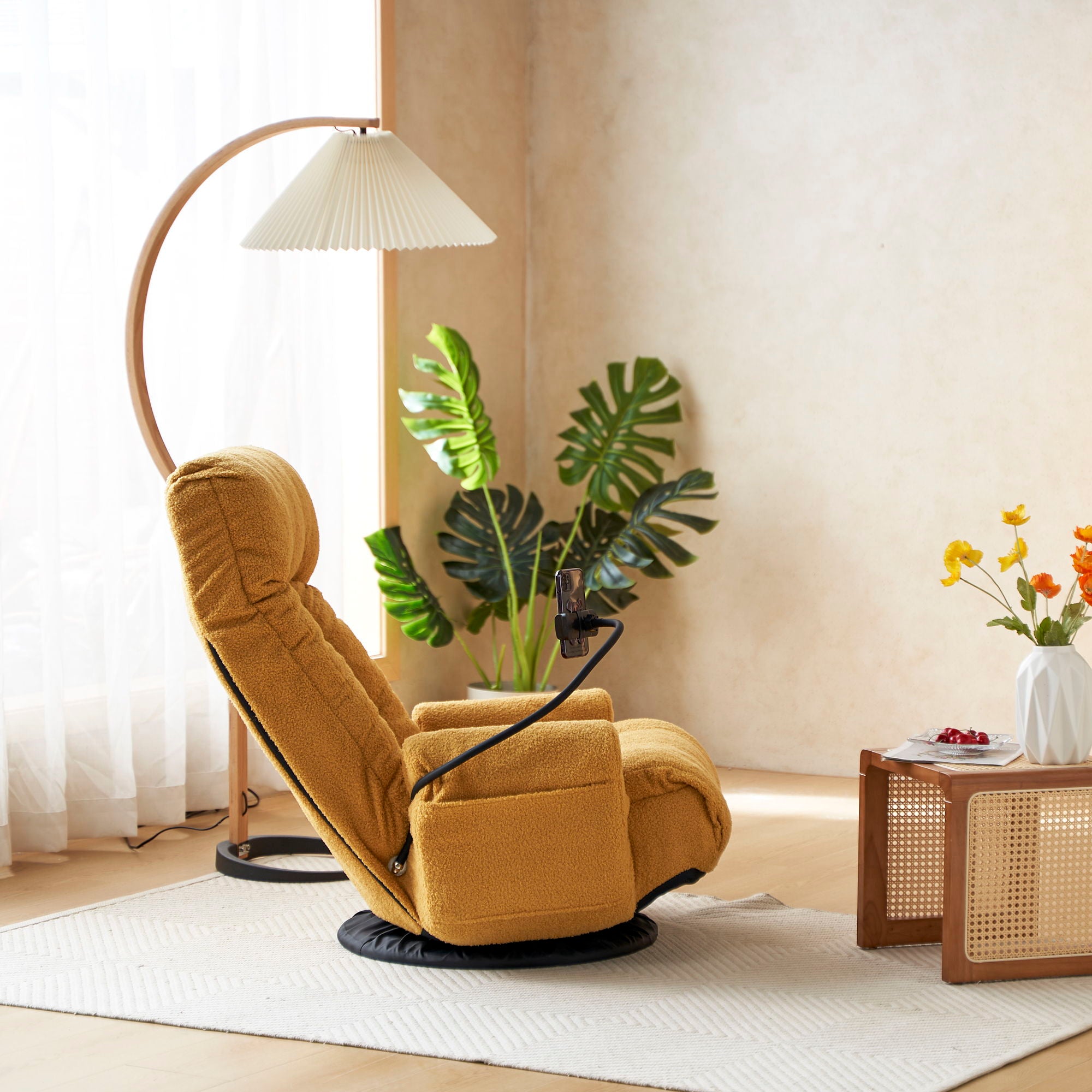 Adjustable Swivel Lounge Chair With 360 Degree Rotating Seat And Headrest Support