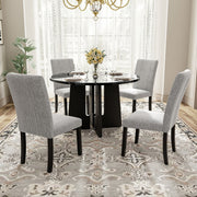 5 Piece Round Dining Table Set, Modern Table And 4 Upholstered Chairs For Dining Room