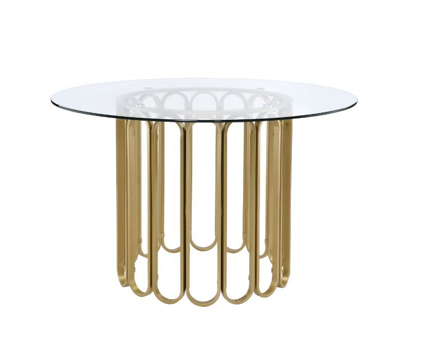 ACME Pacheco - Dining Table - Clear Glass Top & Gold Finish | Meri Furniture