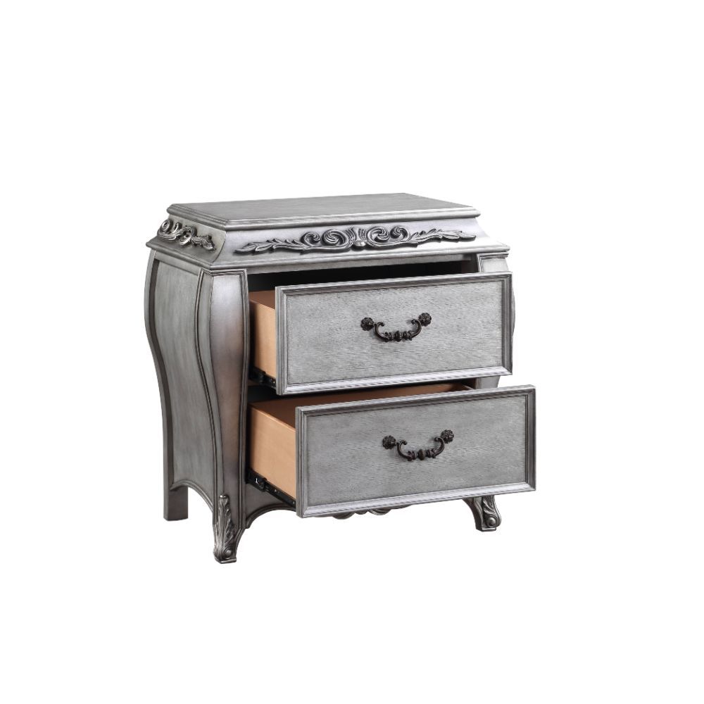 ACME Leonora - Nightstand - Vintage Platinum | Meri Furniture