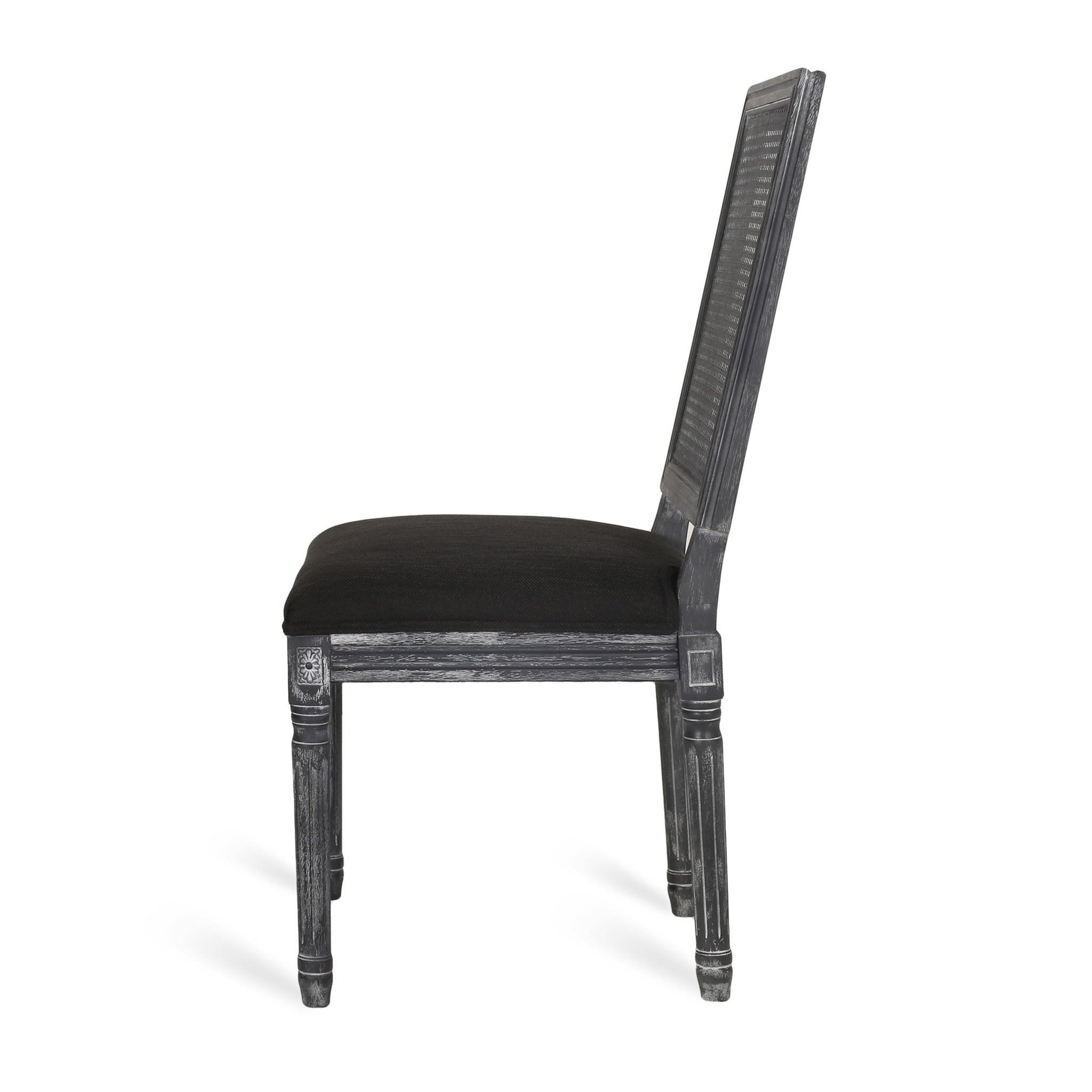 French Country Dining Chair With Rectangular Cane Backrest And Smooth Upholstered Seating