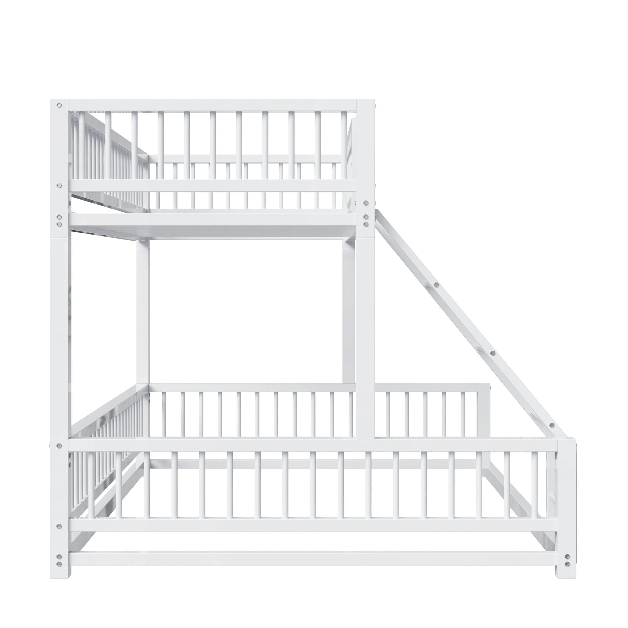 Bunk Bed Frame With Ladder And Safety Guardrails