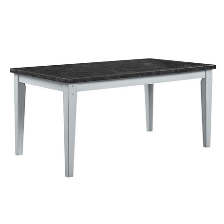 ACME Lanton - Dining Table - Marble & Antique White Finish | Meri Furniture