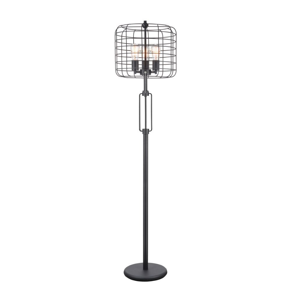 The Manus floor lamp will enhance your home with the sleek and industrial style that will stand out in any room. This lamp features a simple metal cage shade and a base in a rich finish.