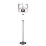 The Manus floor lamp will enhance your home with the sleek and industrial style that will stand out in any room. This lamp features a simple metal cage shade and a base in a rich finish.