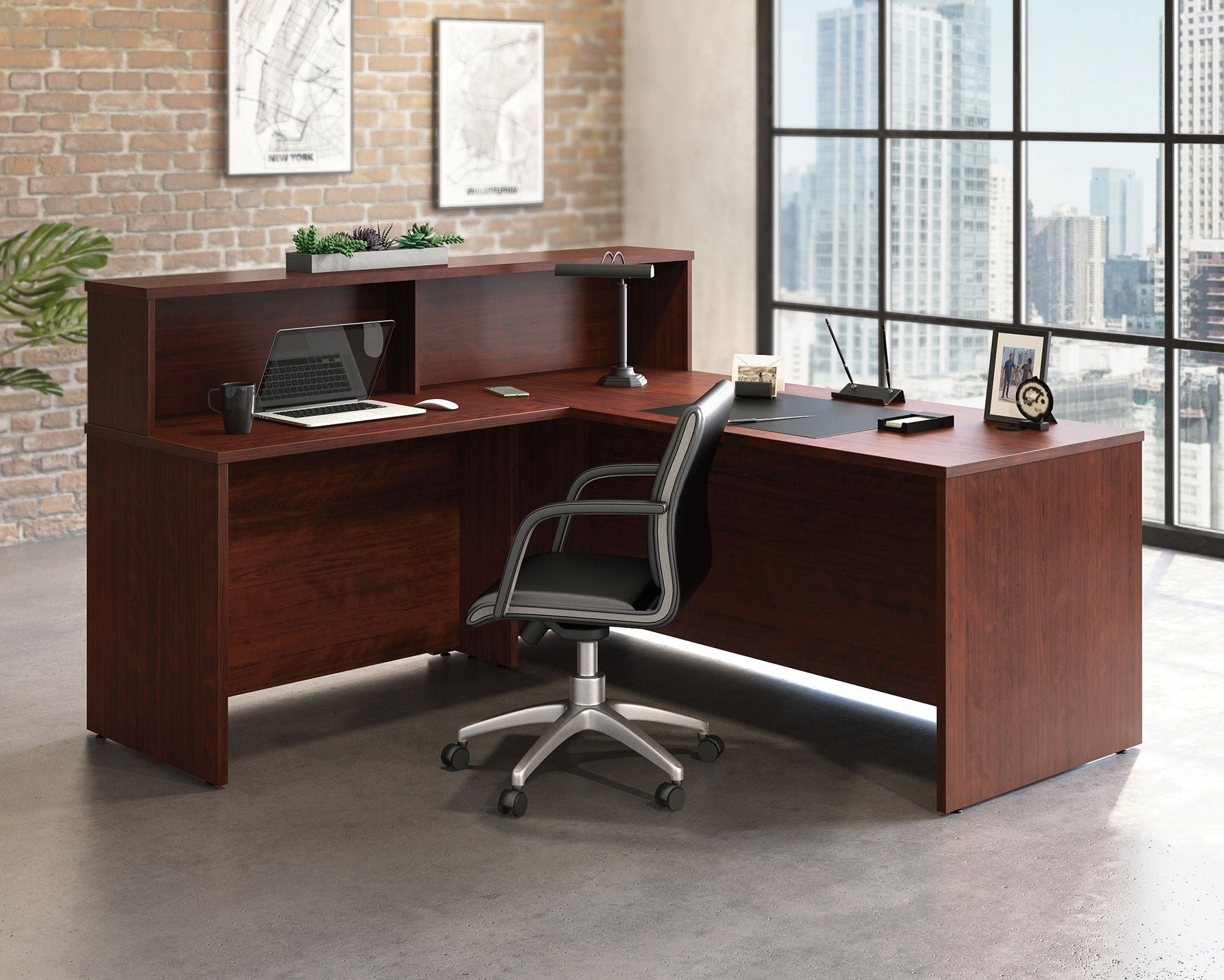 Reception Desktop Hutch in Classic Cherry