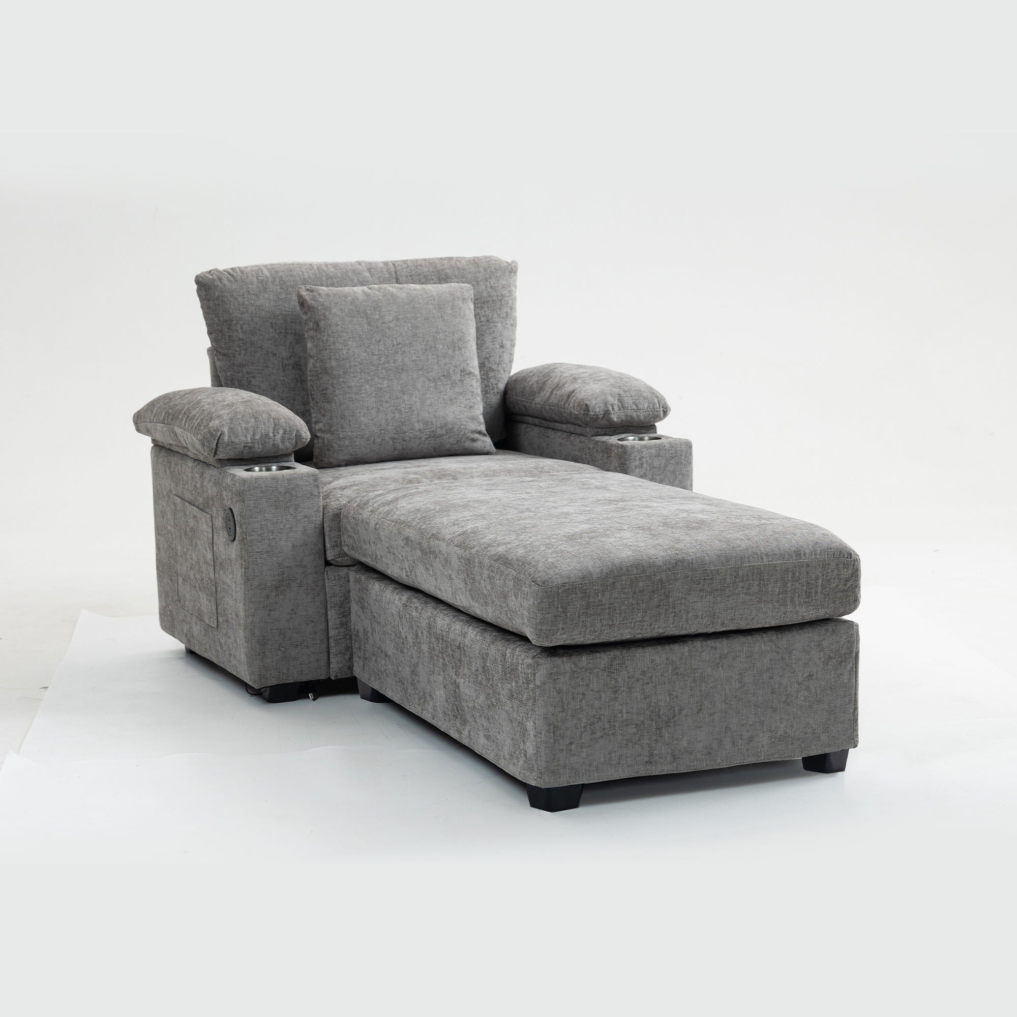 Modern Oversized Chair With Ottoman, Cupholders And USB Charging Ports