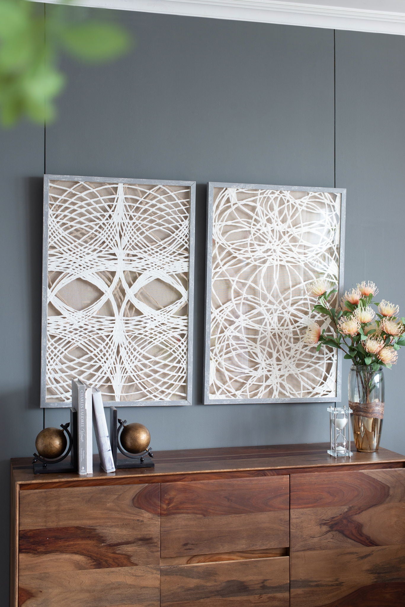 Leaf Shadow Box Wall Decor (Set of 2) - White / Gray