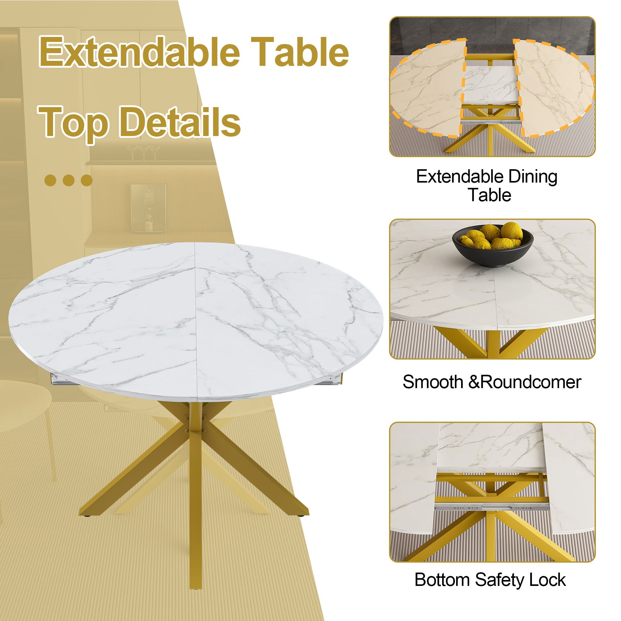 Round Dining Table With Extendable Blades, X Base
