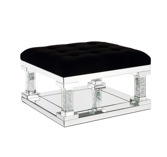 ACME Noralie - Ottoman - Mirrored & Faux Diamonds - 18" | Meri Furniture