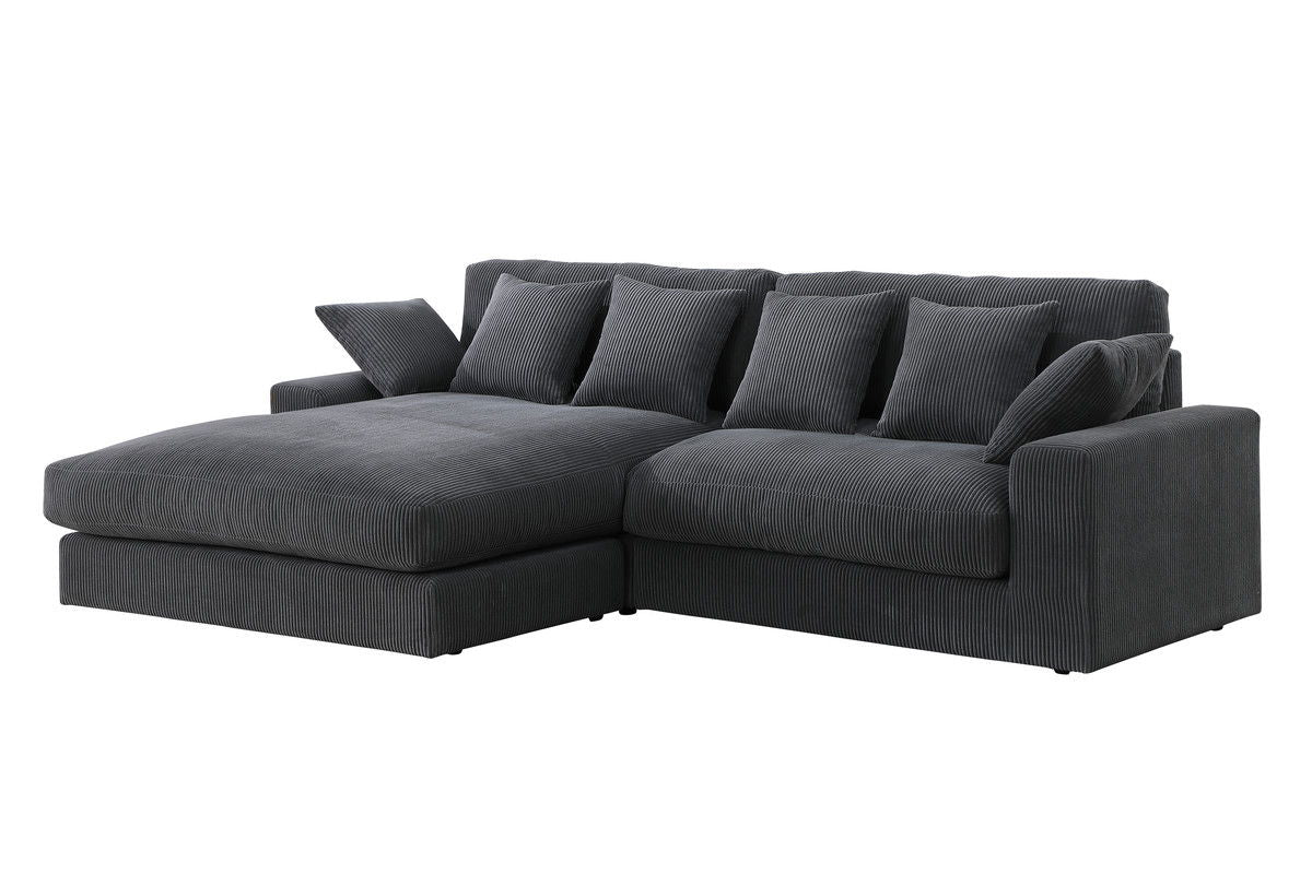Mystic 105"W Dark Gray Corduroy Reversible Sectional Sofa Chaise