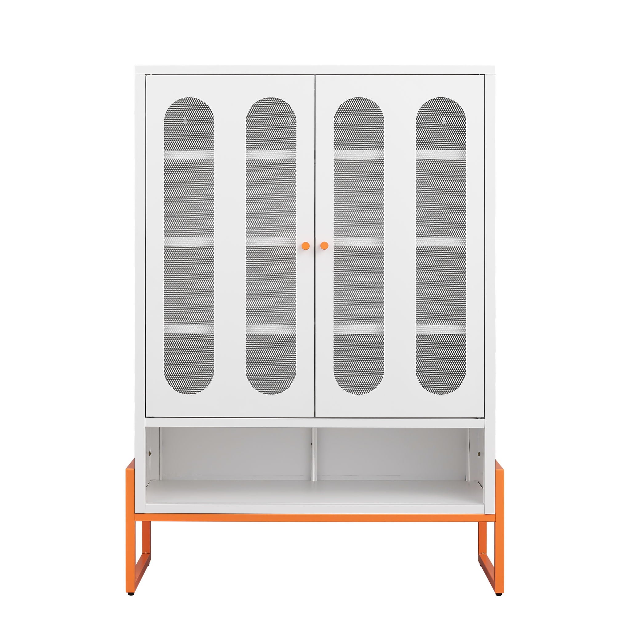 Modern Metal Shoe Cabinet With DoublebSided Mesh Doors And Adjustable Partitions