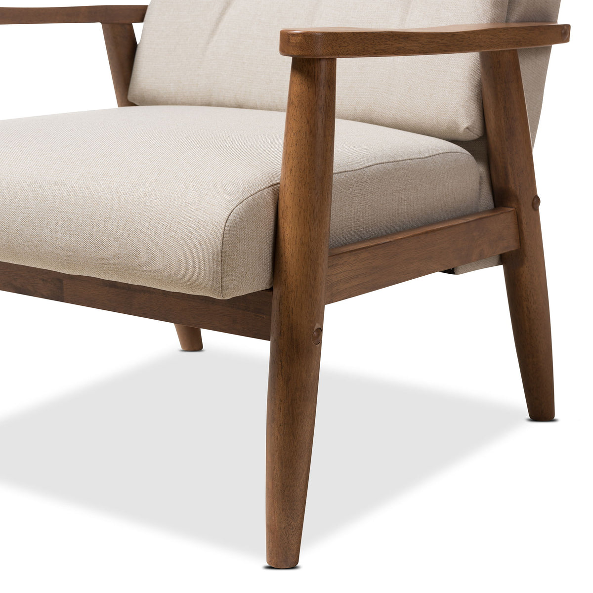 Roxy Mid-Century Modern Walnut Brown Finish Wood and Light Beige Fabric Upholstered Button-Tufted High-Back Chair