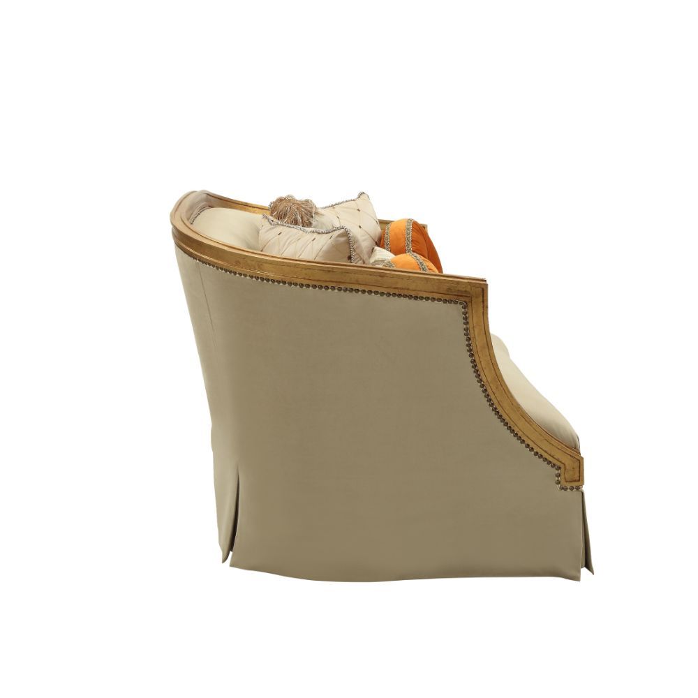 ACME Daesha - Loveseat - Tan Flannel & Antique Gold | Meri Furniture