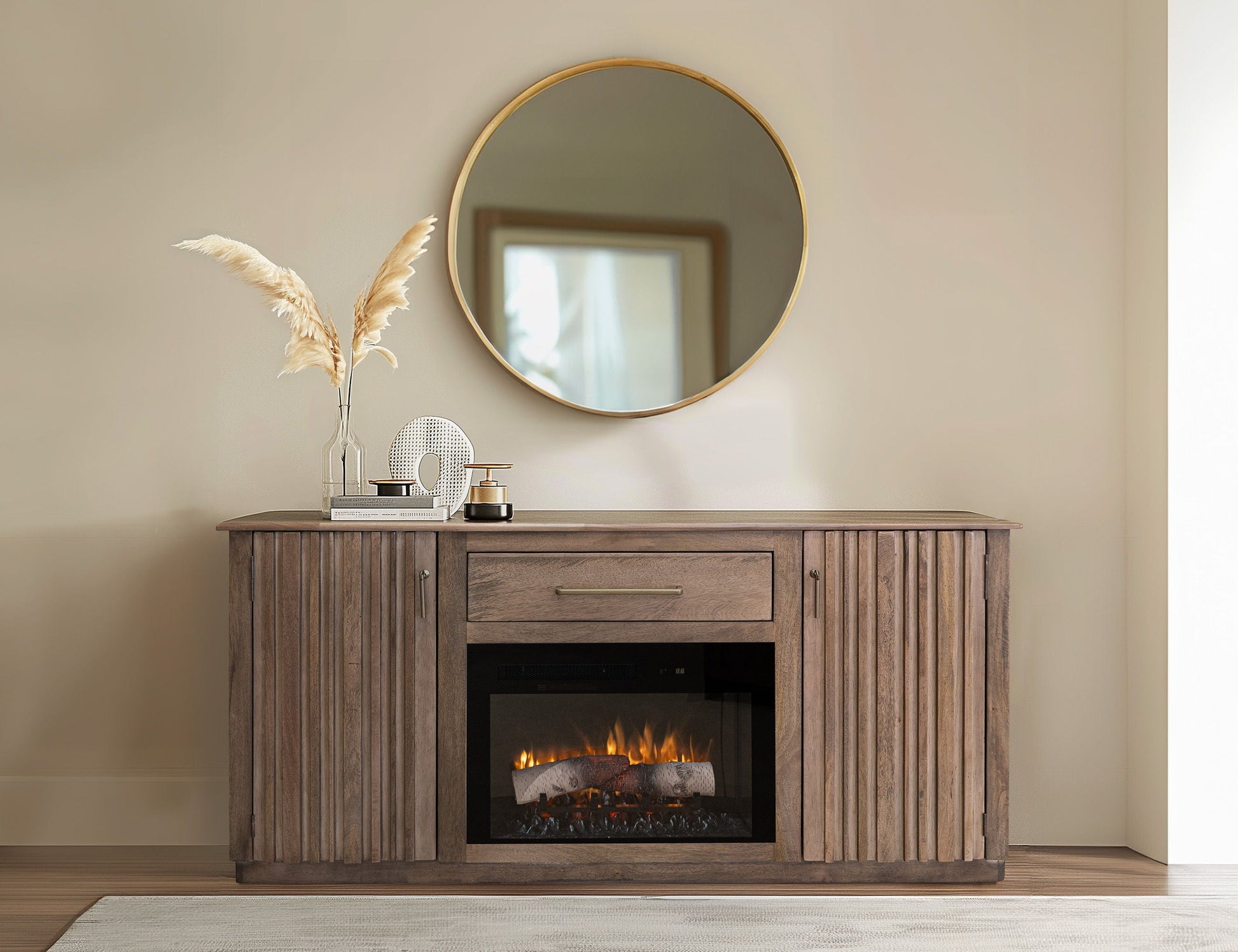 International Furniture Direct Mezquite - Electric Fireplace - Light Brown | Meri Furniture