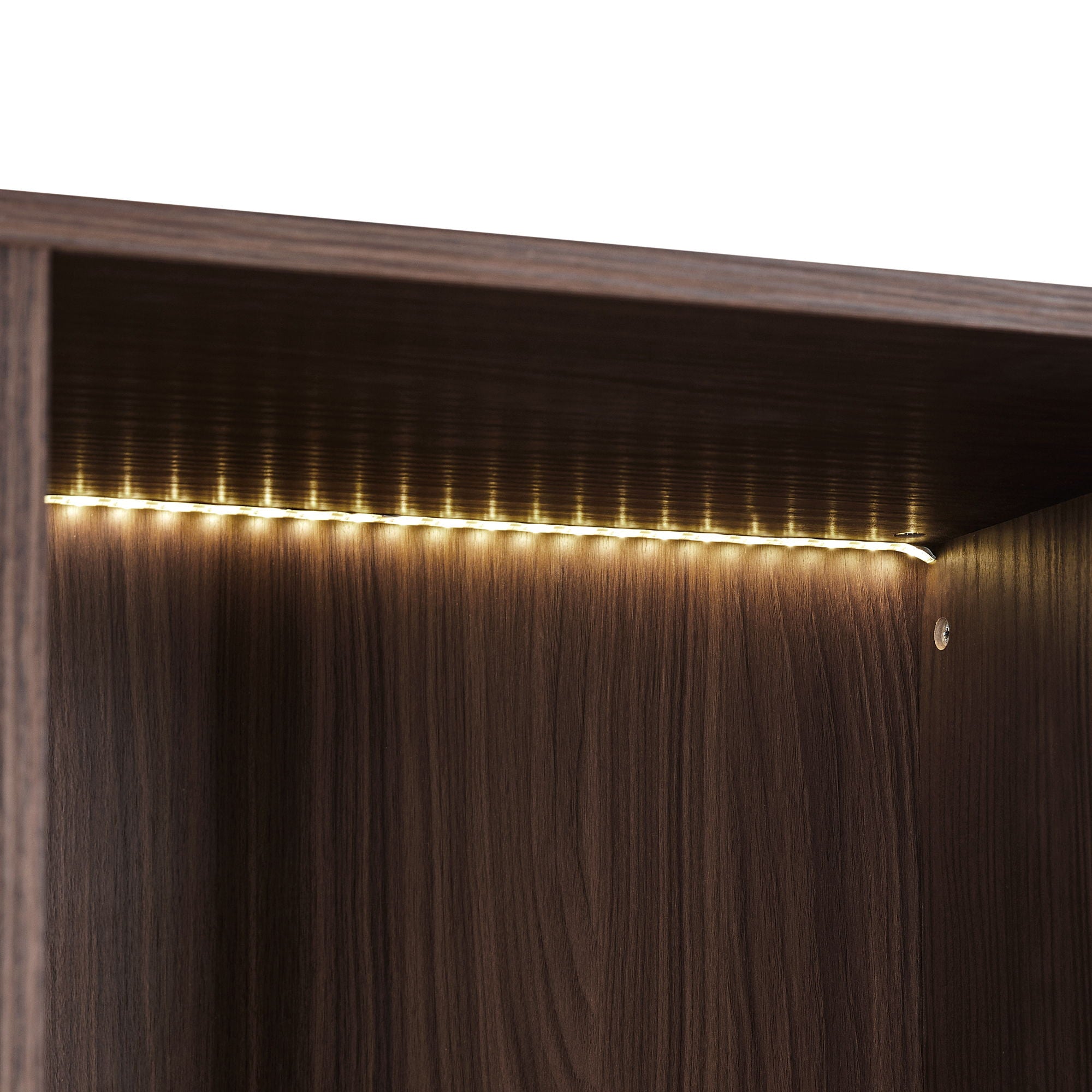 Modern Minimalist Tall Lighted Display Cabinet With Tempered Glass Door - Black / Dark Walnut