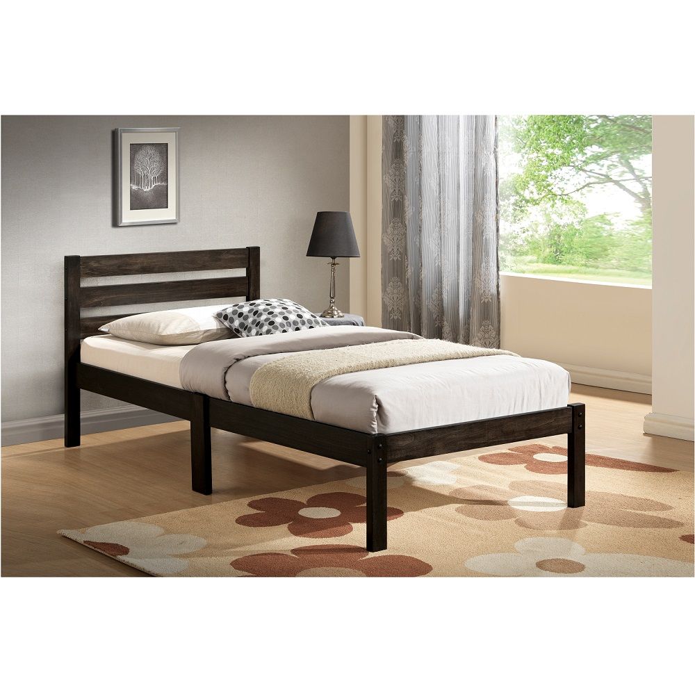 ACME The Donato bed creates a clean and casual look that will match any bedroom decor. Features wooden slatted headboard, low profile footboard, crafted with selected wood. Box Spring not required. | Meri Furniture