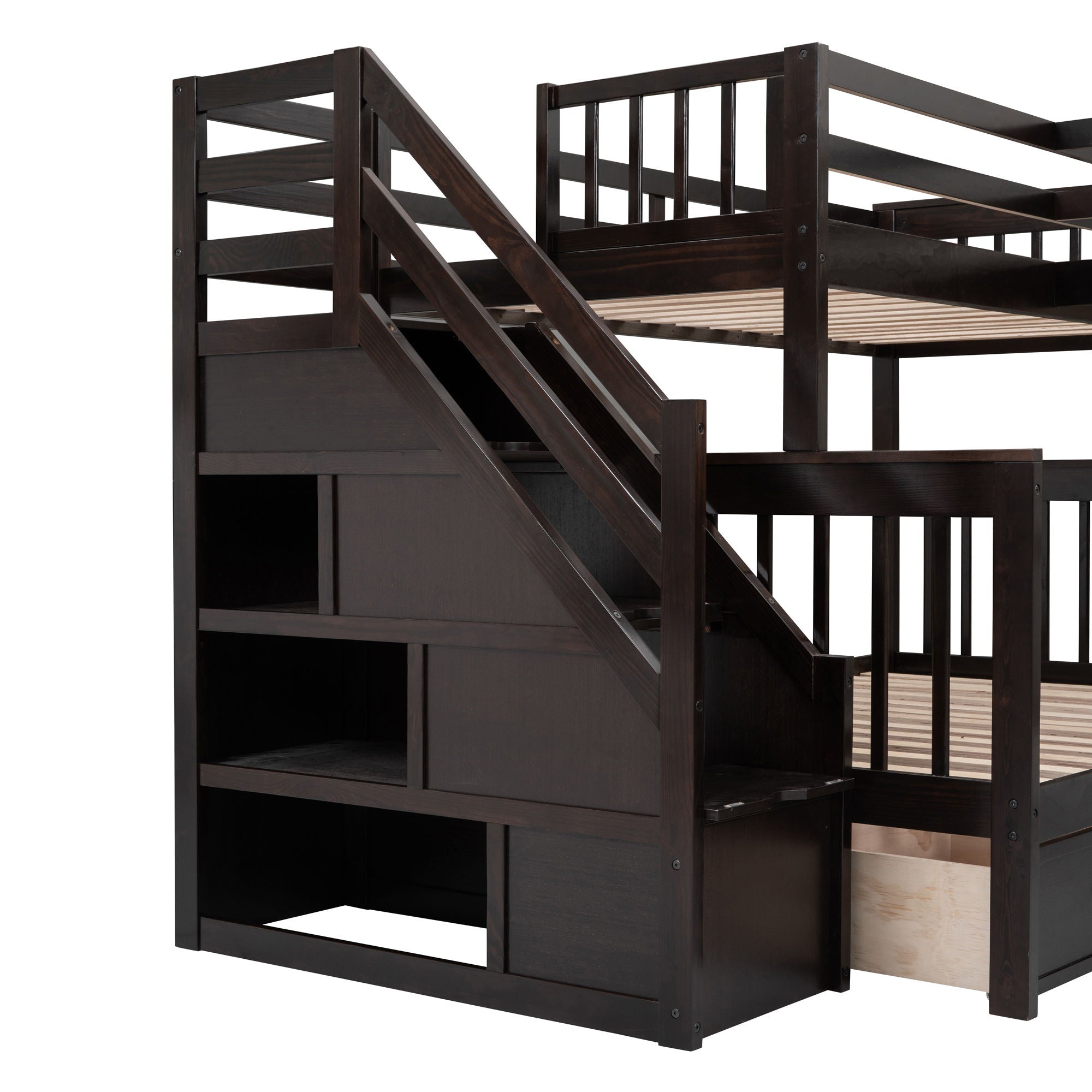 L Shaped Bunk Bed With 3 Drawers, Portable Desk And Wardrobe