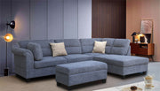Diego 100"W Gray Fabric Sectional Sofa with Right Facing Chaise, Storage Ottoman, and 2 Accent Pillows