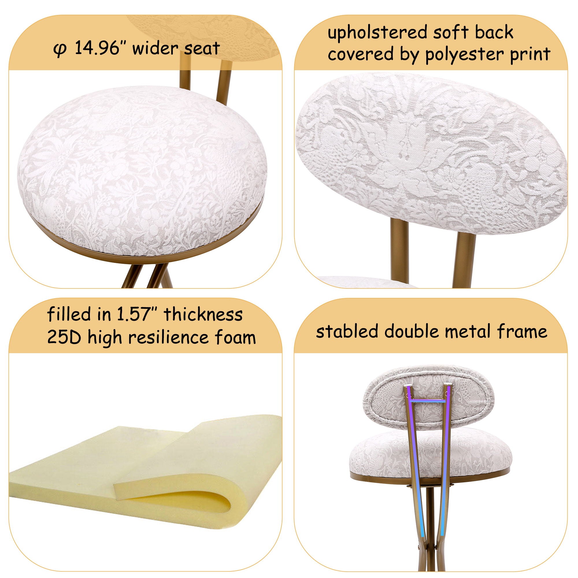 Round Print Bar Stools Upholstered Chairs For Kitchen (Set of 2)