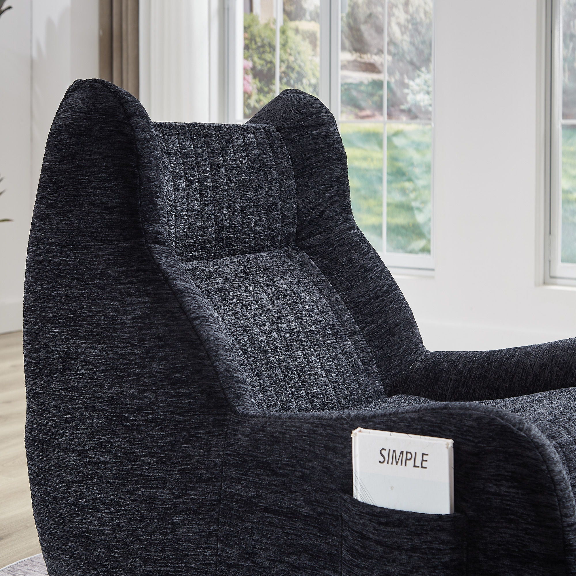 Bean Bag Chair With Armrests Oversized Comfy Beanbag Lounge Lazy Floor Sofa Accent Chair For Living Room - Black