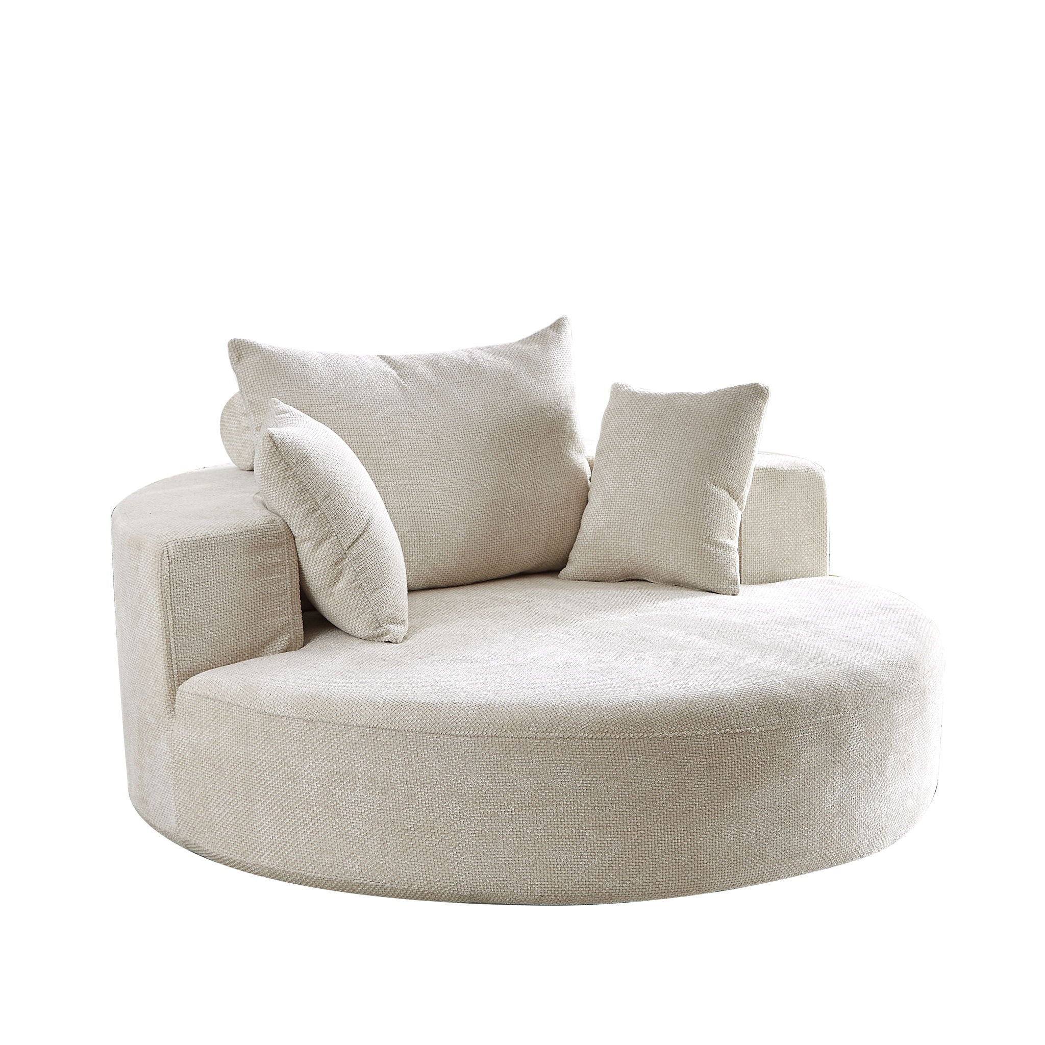 Single Swivel Chair, Fluffy Modern Sleeper, 360 Degree Swivel Chair For Living Room - Beige