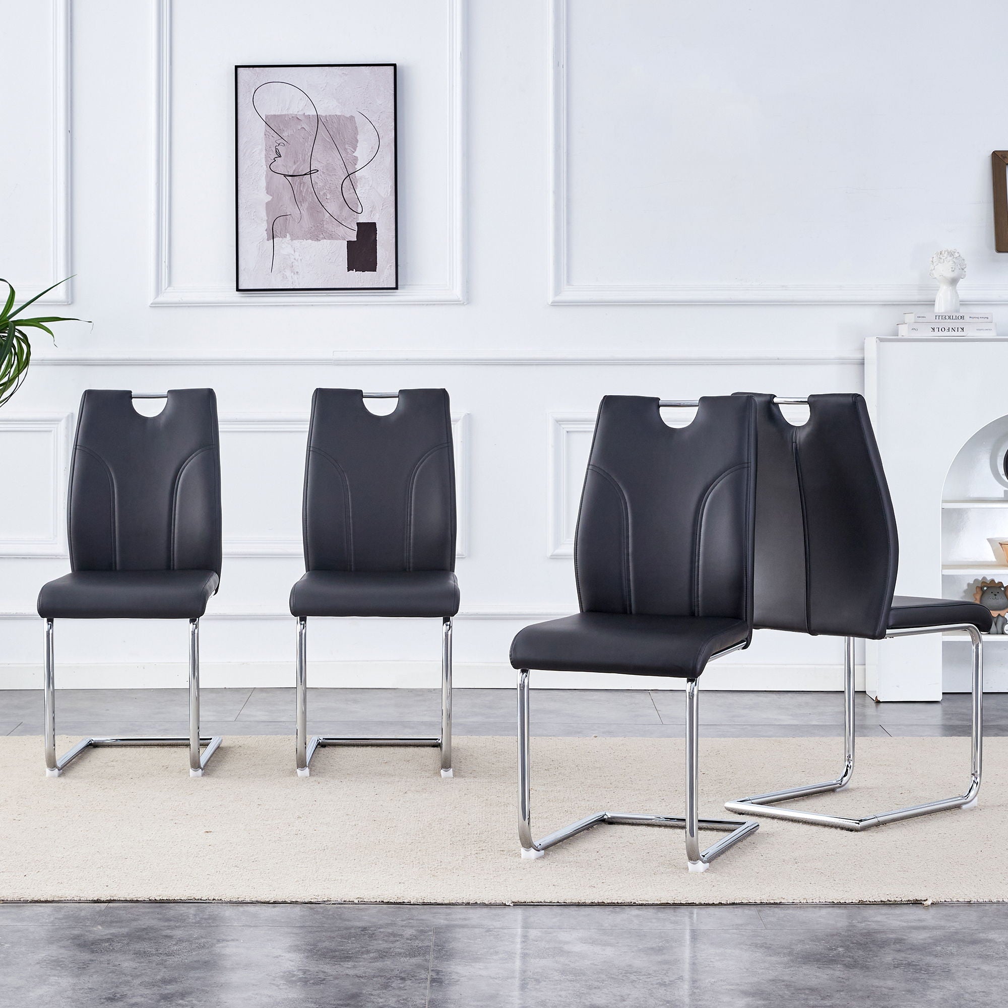 Light Luxury Bow Shaped Chairs With Electroplated Metal Legs, Sun And Stain Resistant, Dining Room And Living Room Set - Black