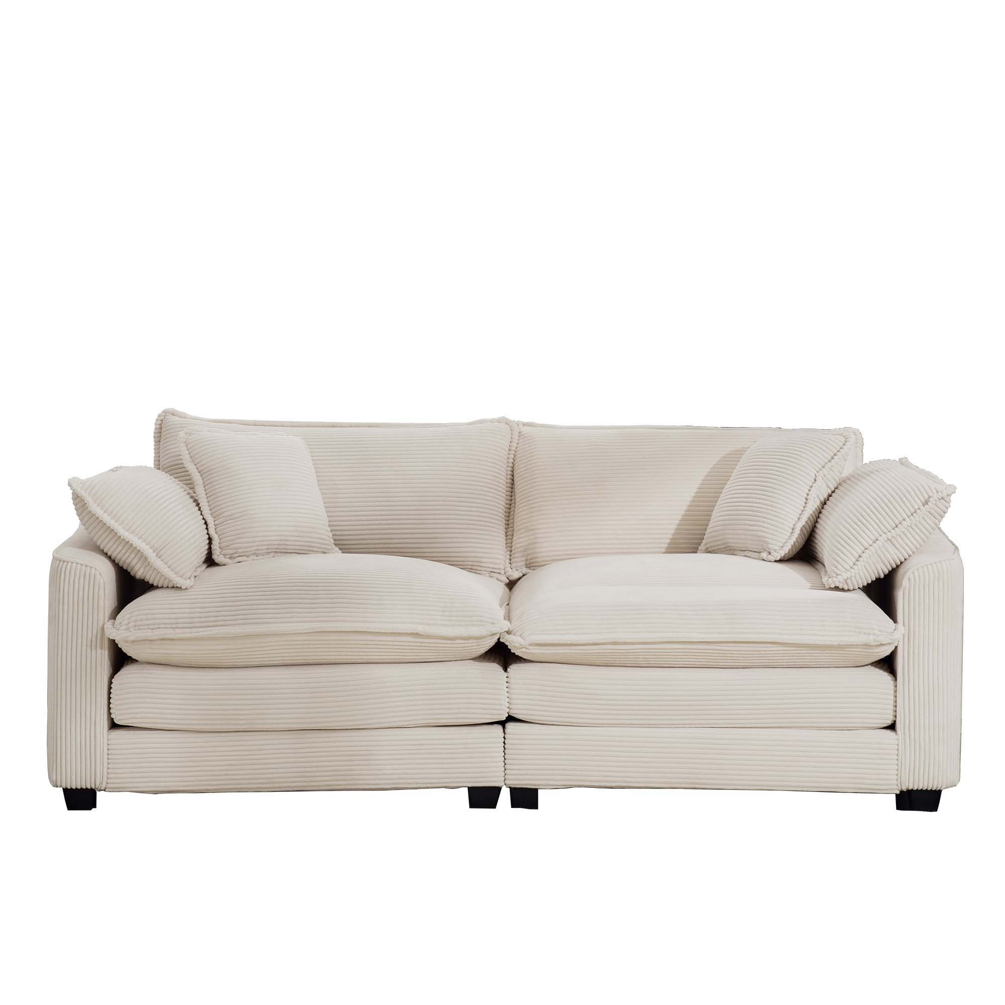 Modern 2 Seater With 4 Pillows, Upholstered Deep Seating Loveseat