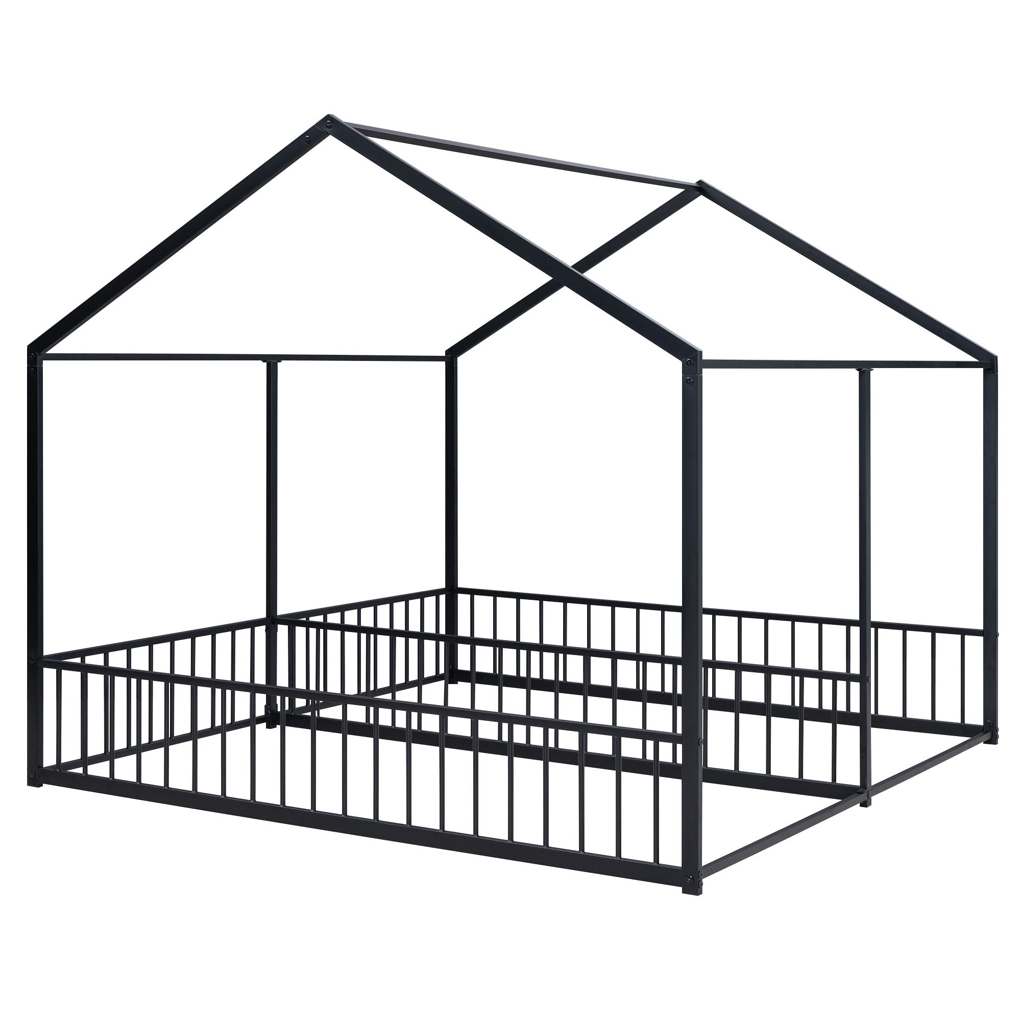 House Platform Beds, 2 Shared Beds, Metal Frame With Guardrails