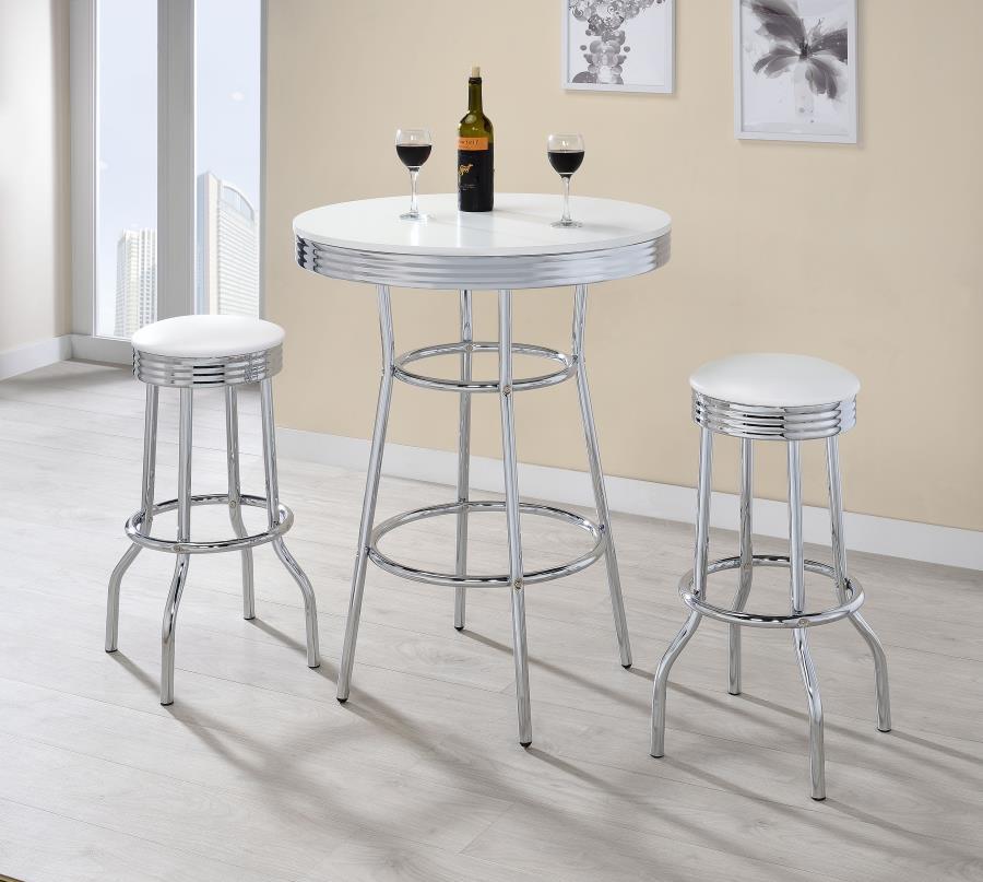 Coaster Fine Furniture Retro - 3 Pieces Round 1950s Bistro Pub Bar Table Set | Meri Furniture