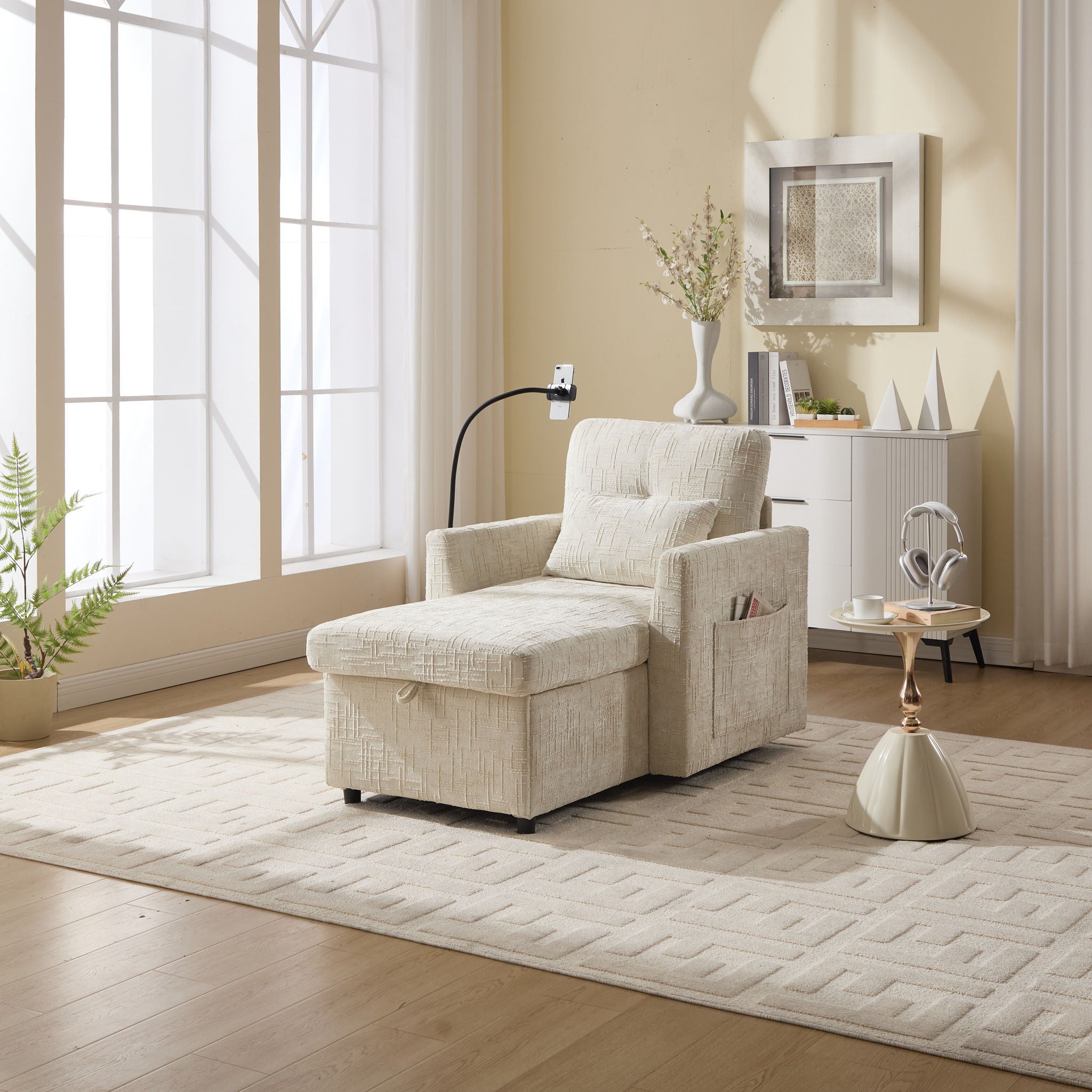 Multifunctional Chenille Recliner Sofa With Storage And Phone Bracket