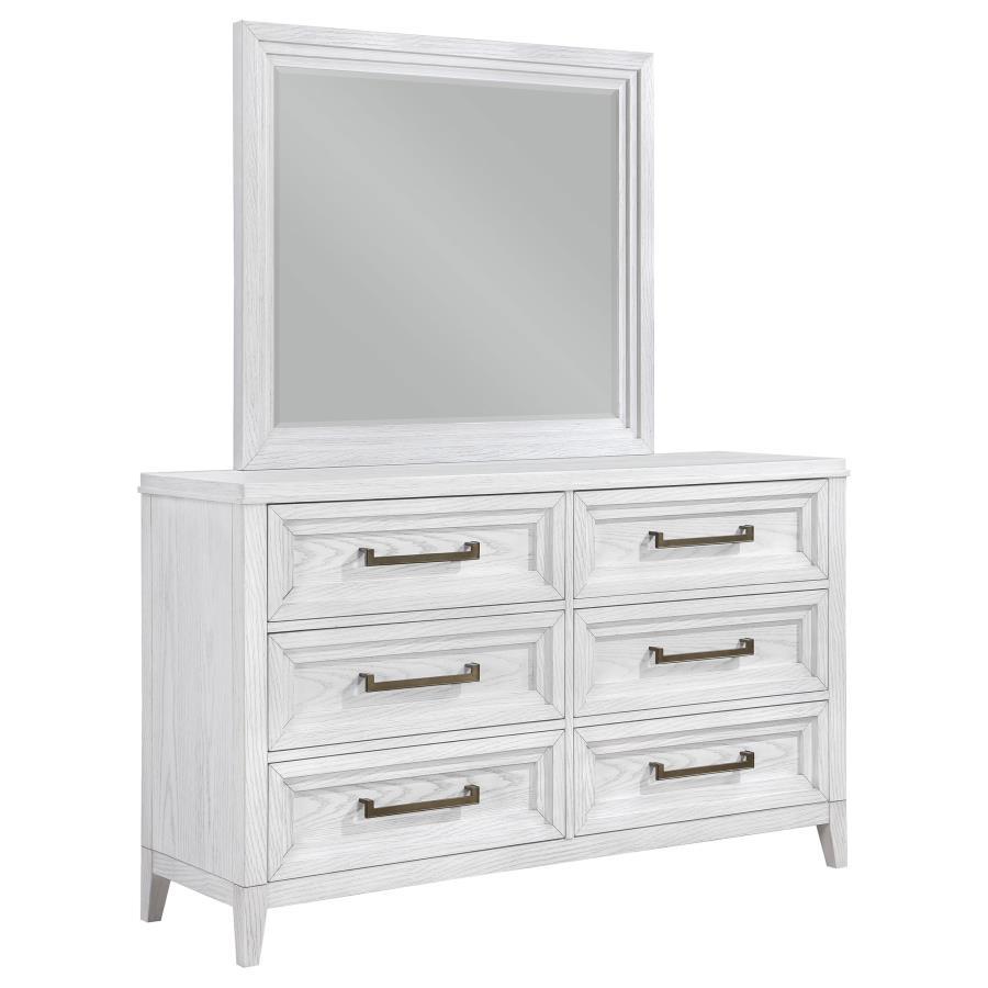 Coaster Fine Furniture Marielle - 6-Drawer Dresser With Mirror - Distressed White | Meri Furniture