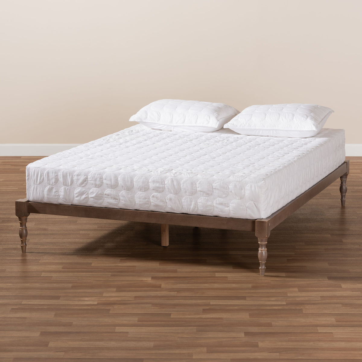 Iseline Modern and Contemporary Antique Oak Finished Wood Queen Size Platform Bed Frame