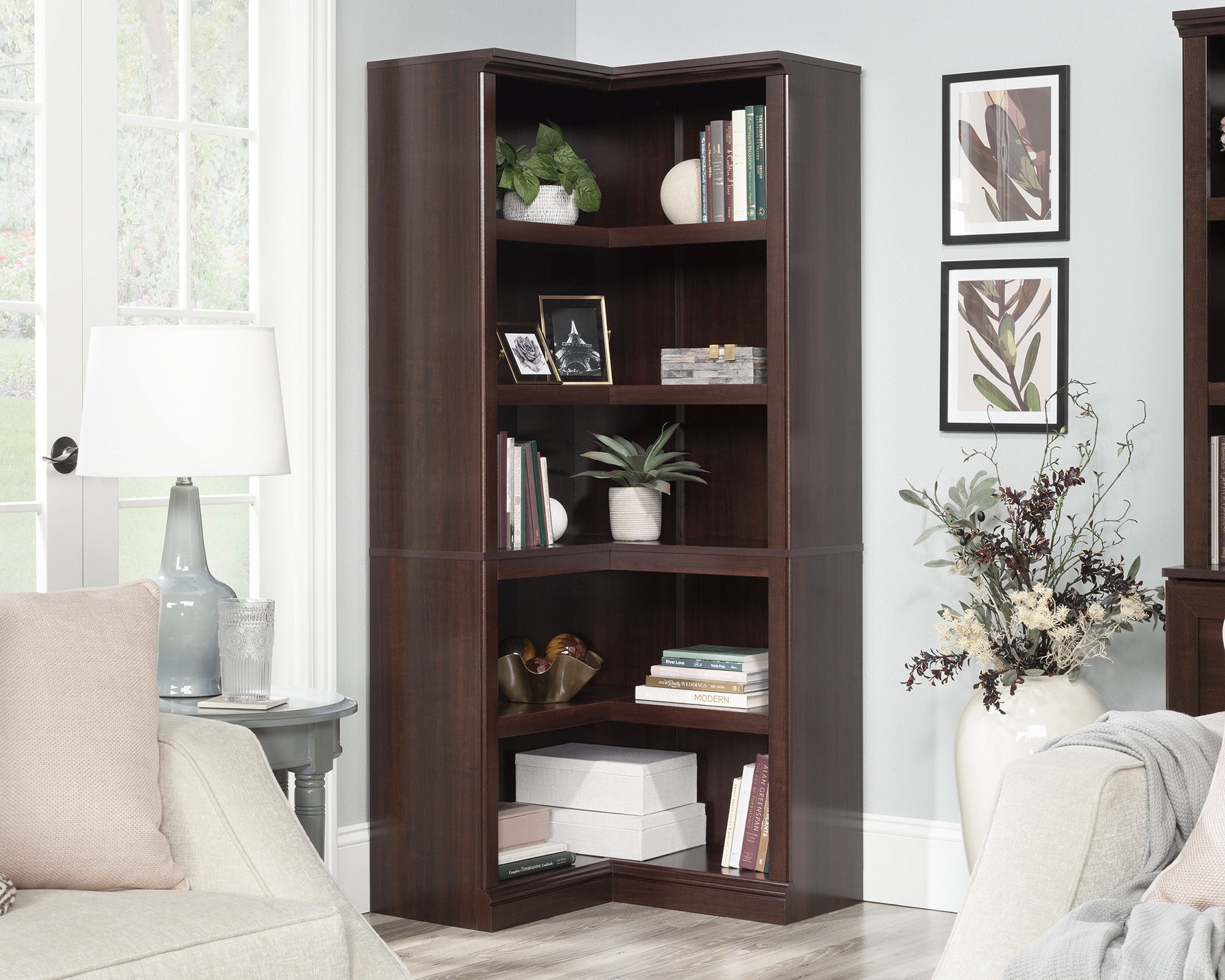5-Shelf Corner Bookcase in Select Cherry