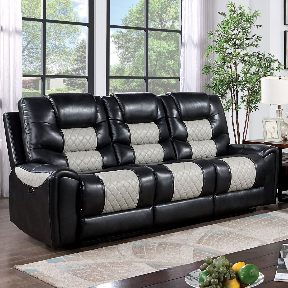 Furniture of America Leipzig - Power Sofa - Black / Light Gray | Meri Furniture