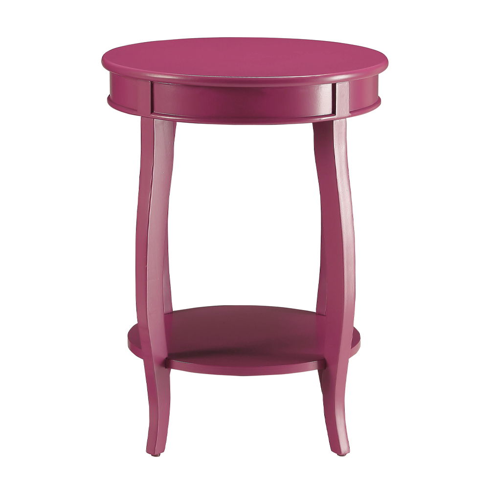 ACME This Alberta side table will be your favorite accent piece with its round top form and stylized legs. Offered in four different colors: Antique White, walnut, red, and teal. One is sure to fit perfect with your style. | Meri Furniture