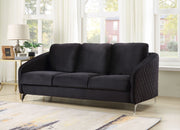 Sofia 77.5"W Black Velvet Modern Chic Sofa Couch