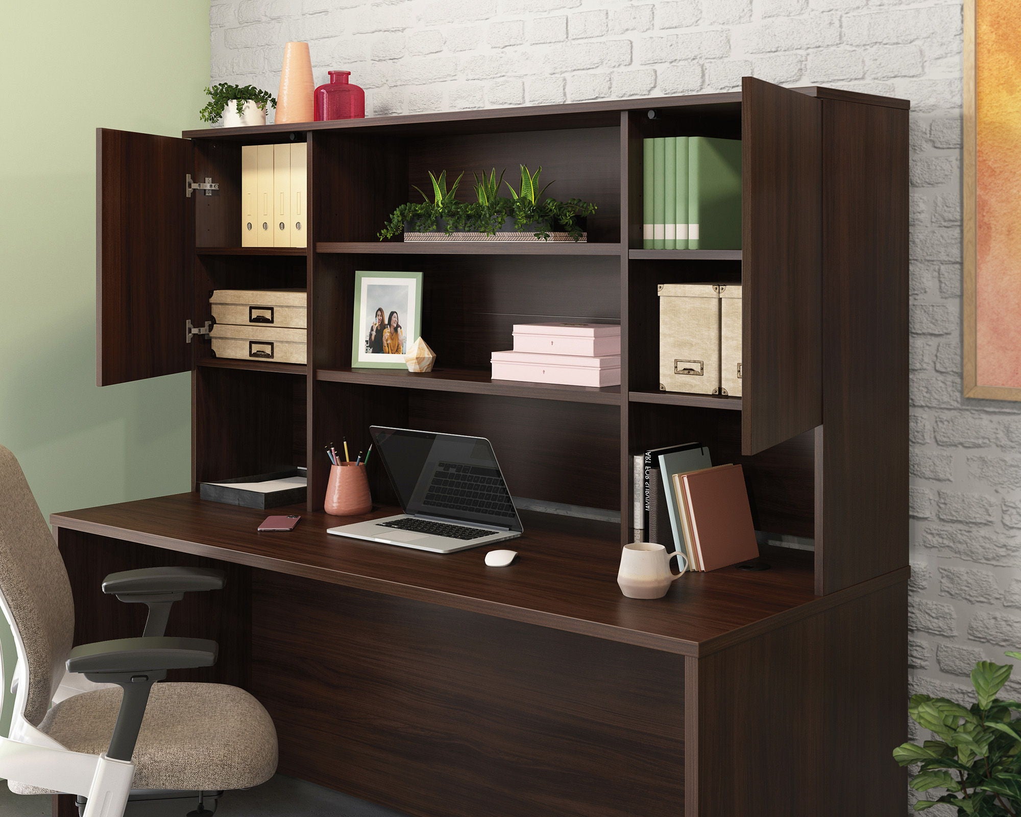 Commercial Desktop Hutch in Noble Elm