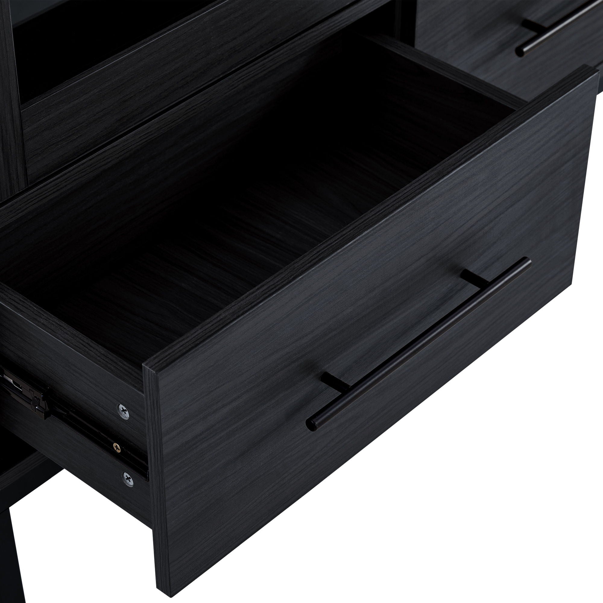 Modern Style Tall Display Cabinet With LED Lighting, Tempered Glass Door, 2 Drawers