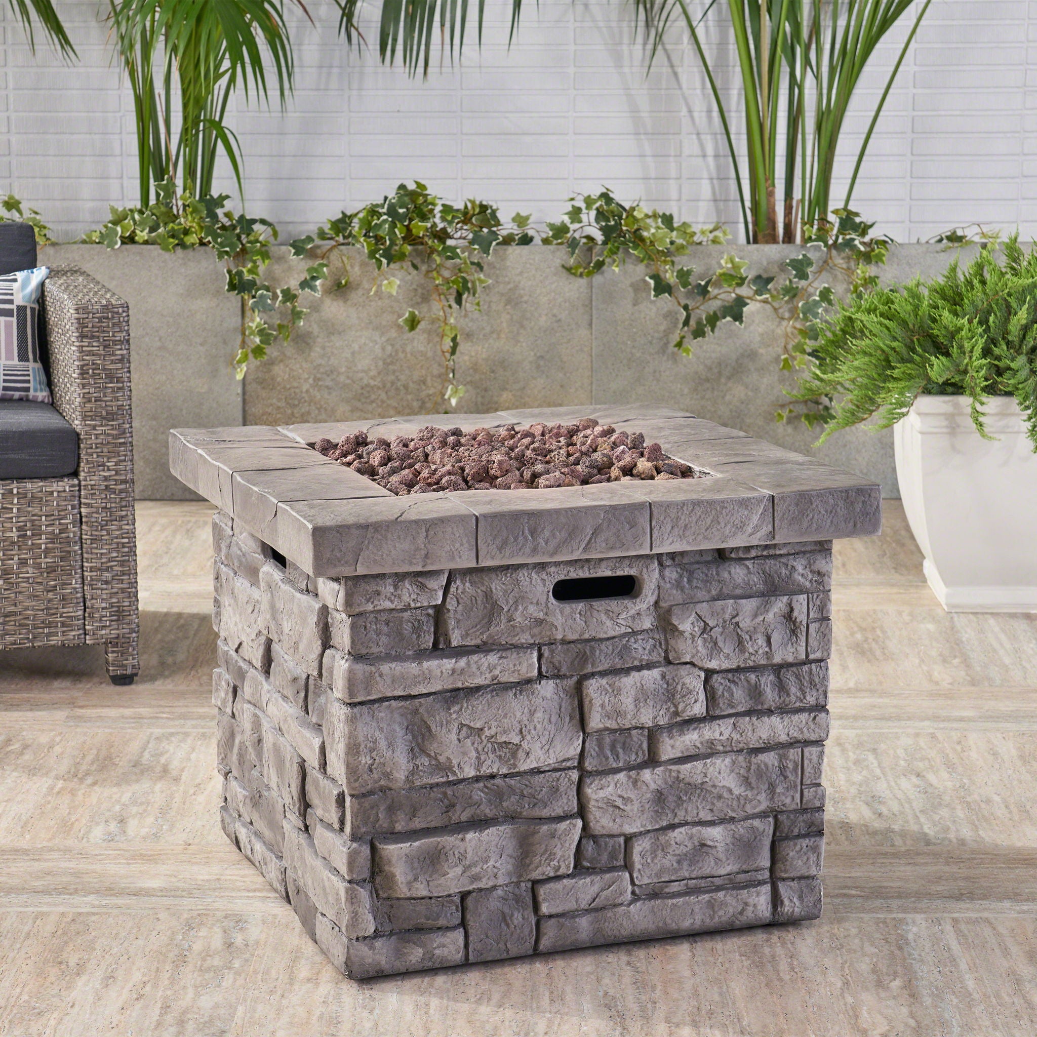 Outdoor Square Propane Fire Pit 40, 000 Btu - Gray