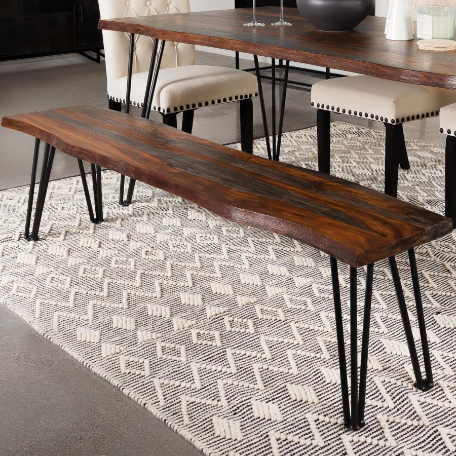 Coaster Fine Furniture Neve - Live Edge Wood Dining Bench Hairpin Legs - Gray Sheesham | Meri Furniture