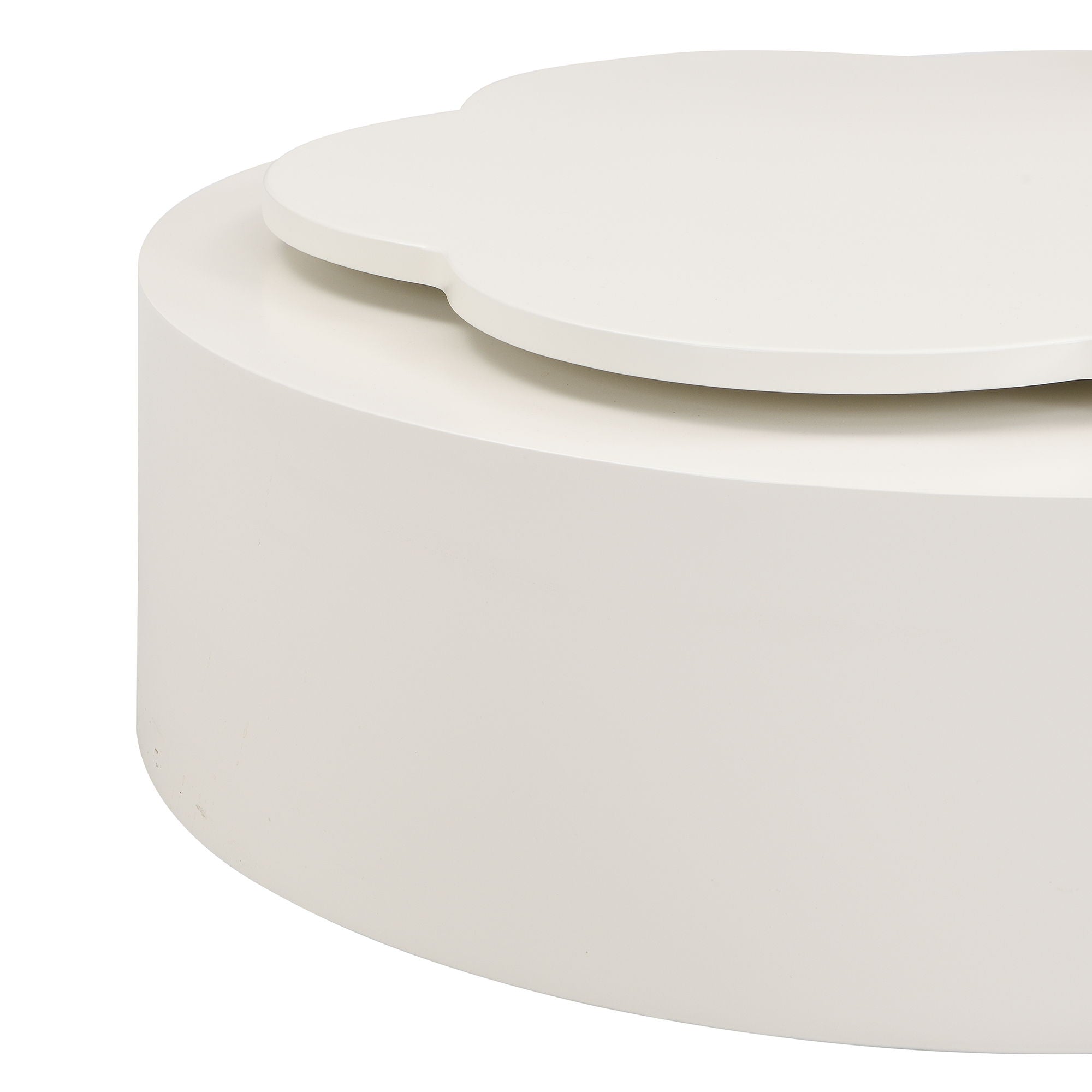 Modern Round Coffee Table (Set of 2), 360 Degree Rotatable Flower Shaped Top With 2 Drawers, Top Circle Side Table End Table With Glass For Living Room - Off White