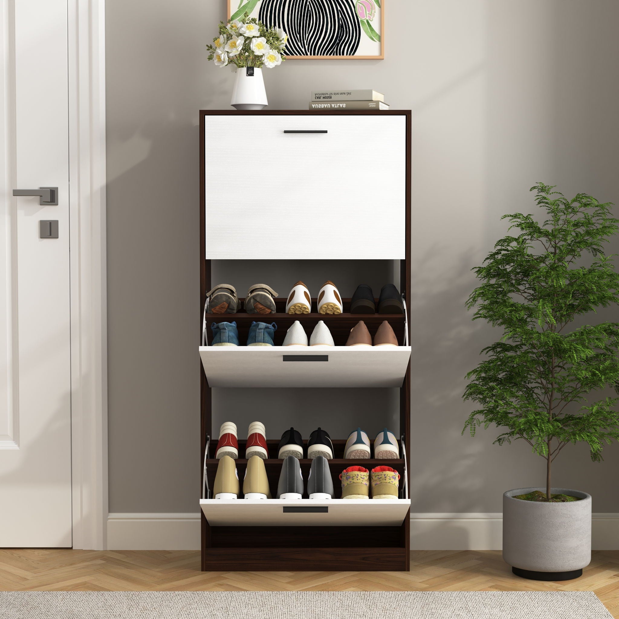 Modern Freestanding Shoe Storage Cabinet With 3 Flip Drawers