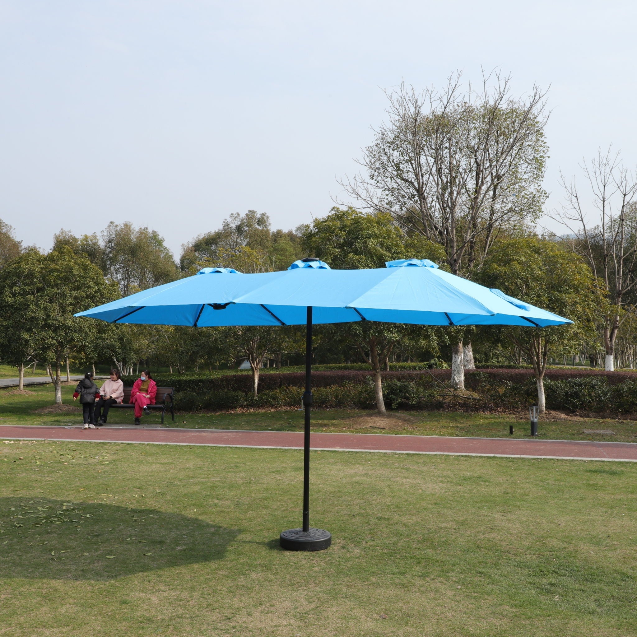 Double- Sided Outdoor Market Umbrella With Lights And Base