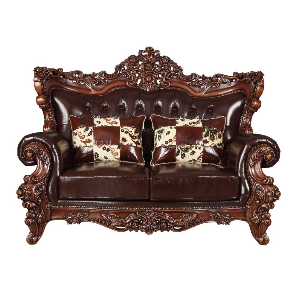 ACME Forsythia - Loveseat - Espresso Top Grain Leather Match & Walnut | Meri Furniture