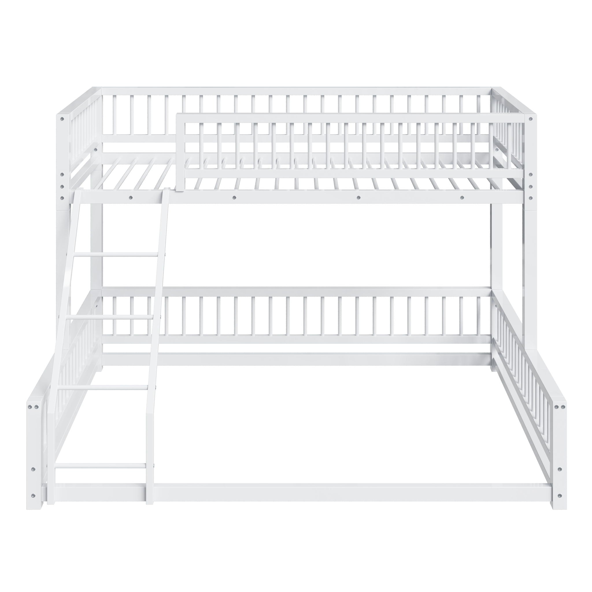 Bunk Bed Frame With Ladder And Safety Guardrails
